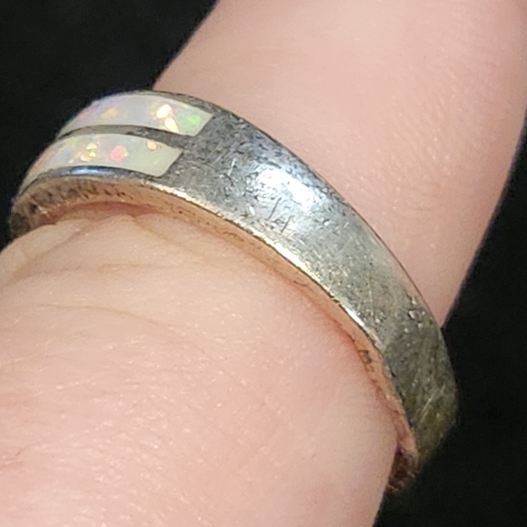Sterling Silver 925 Modernist Opal Inlay Ring Size 8 - Picture 2 of 7